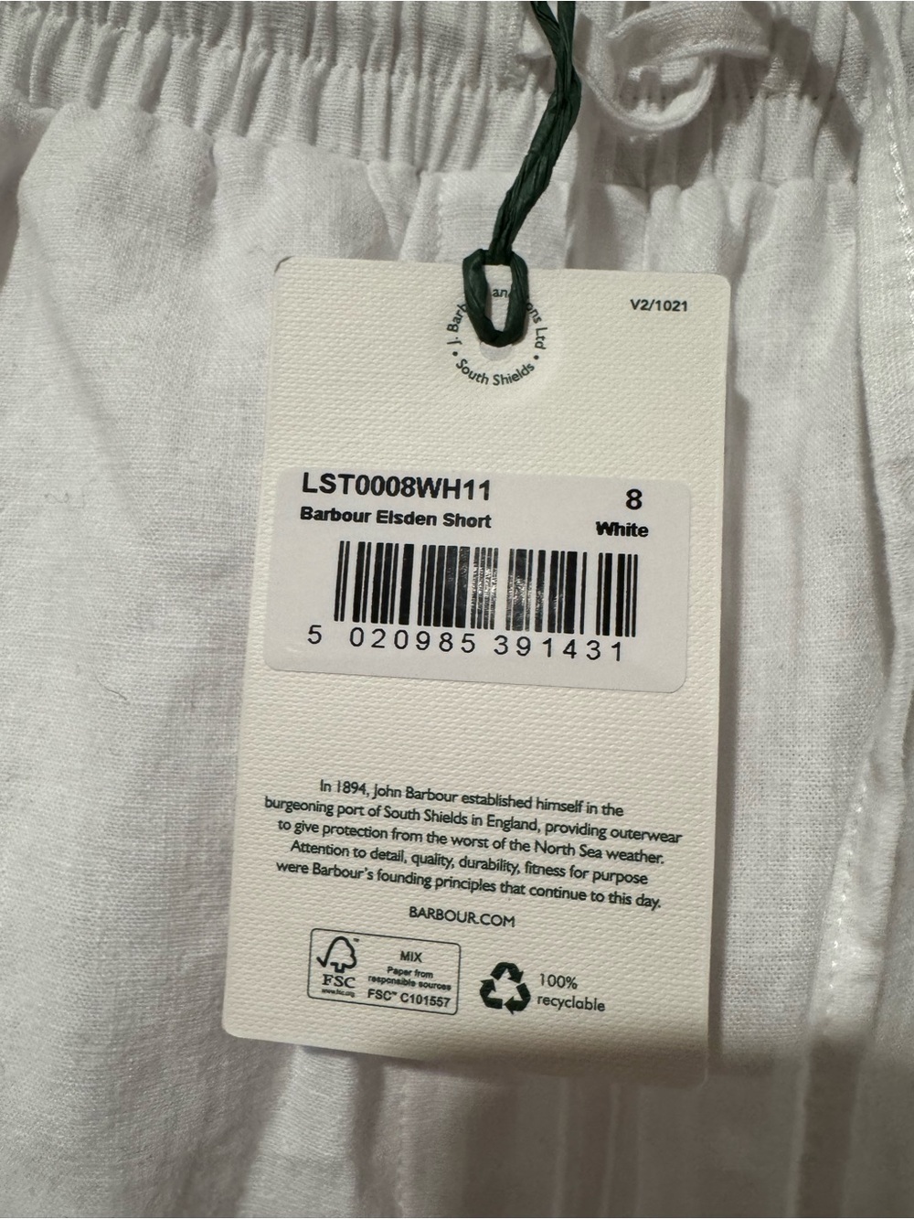 Barbour White High-Waist Drawstring Elsden Shorts - Picture 6 of 7